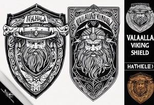 Valhalla viking gods shield hatchet tattoo idea