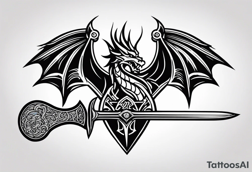 Valhalla sword shield dragon axe tattoo idea