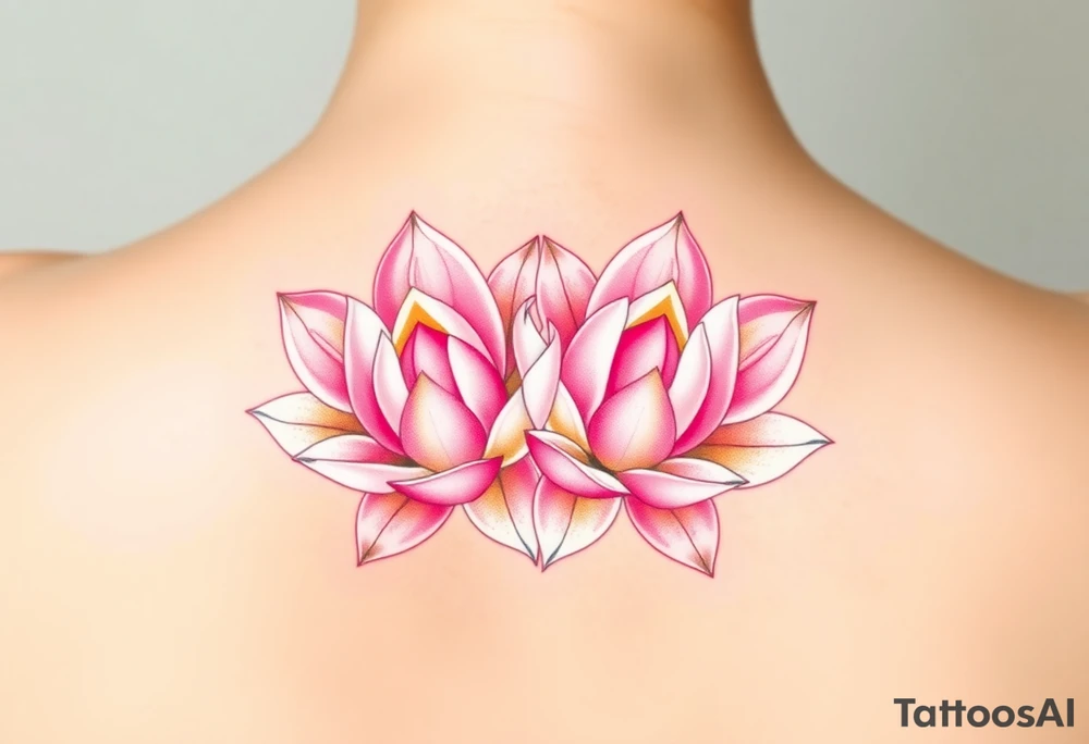 A pair of intertwined white and pink water lilies, with golden highlights on the petals, representing the harmony of two souls coming together in love tattoo idea