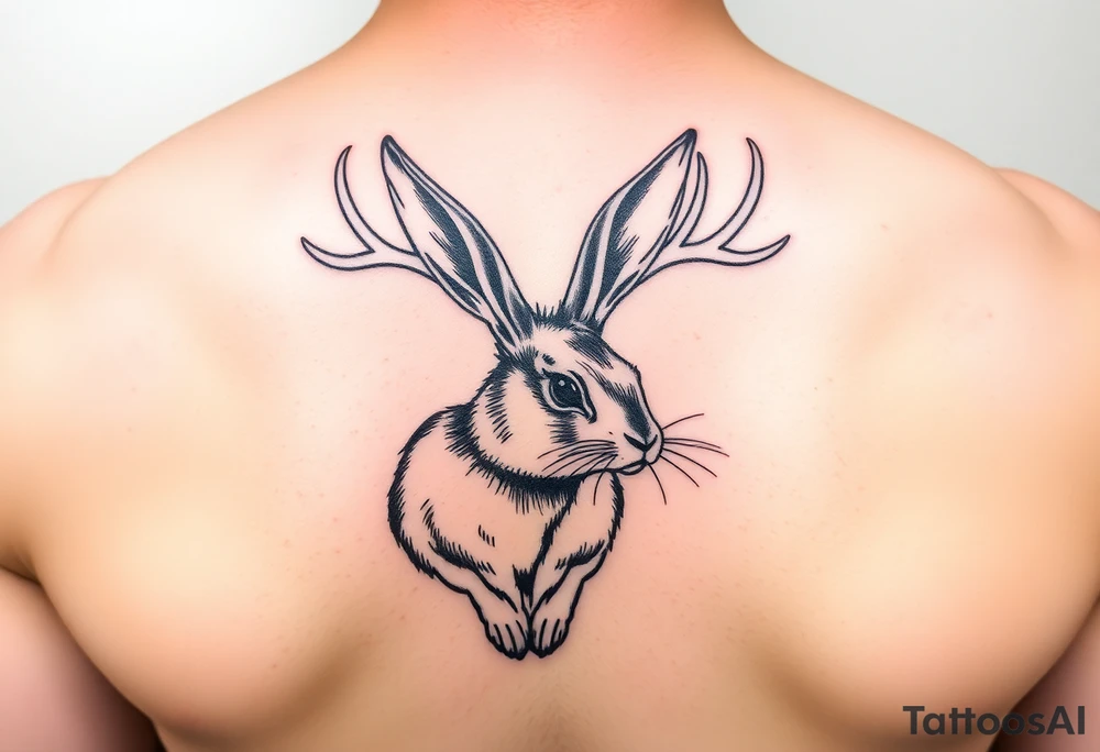 tribal, low detail jack rabbit with antlers tattoo idea