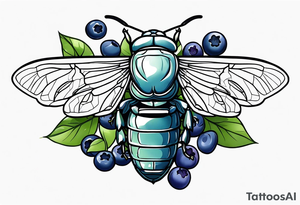 Neo traditional Cicada and blueberries tattoo idea