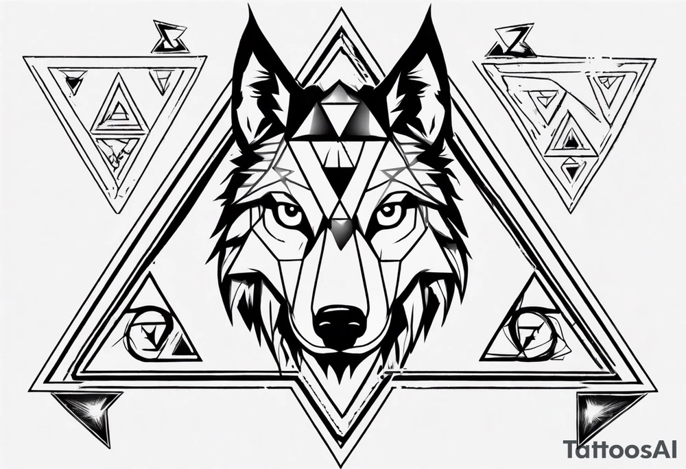 wolf head with triangle in the background tattoo idea