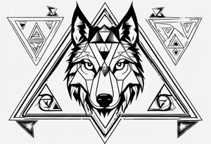 wolf head with triangle in the background tattoo idea