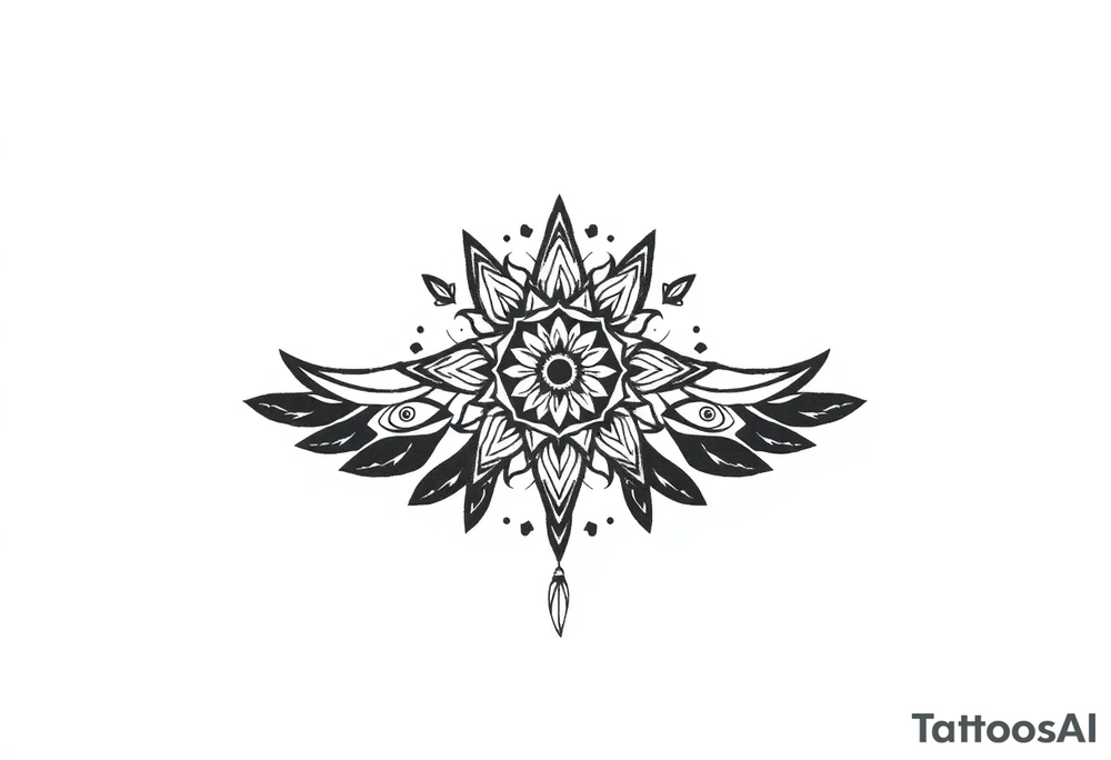 spiritual feathers indian mandala shaman rune tattoo idea