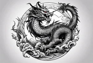 Japanese Dragon with a katana sword and the moon tattoo idea