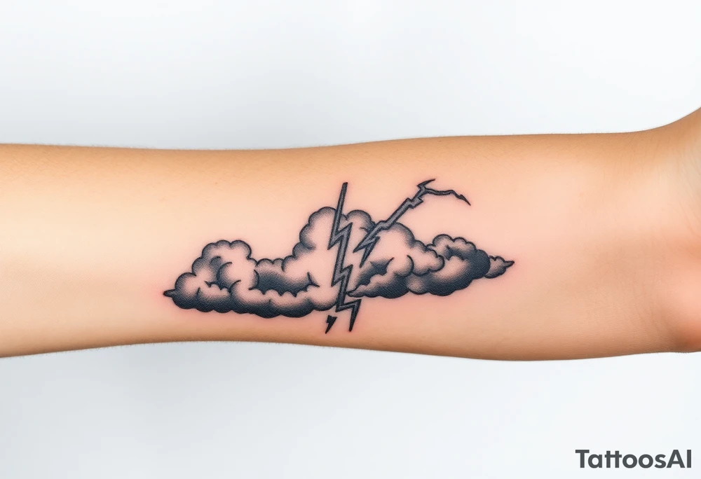 Black dark storm clouds with lightning bolts tattoo idea
