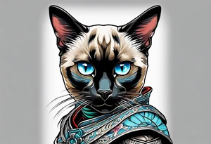 A siamese cat in ronin armor tattoo idea