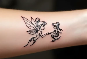 tinkerbell as a fairy and a little mermaid friend tattoo idea