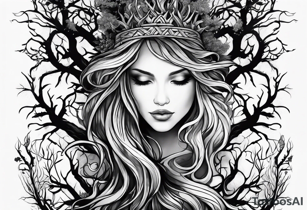 the virgo sign made out of tree roots tattoo idea