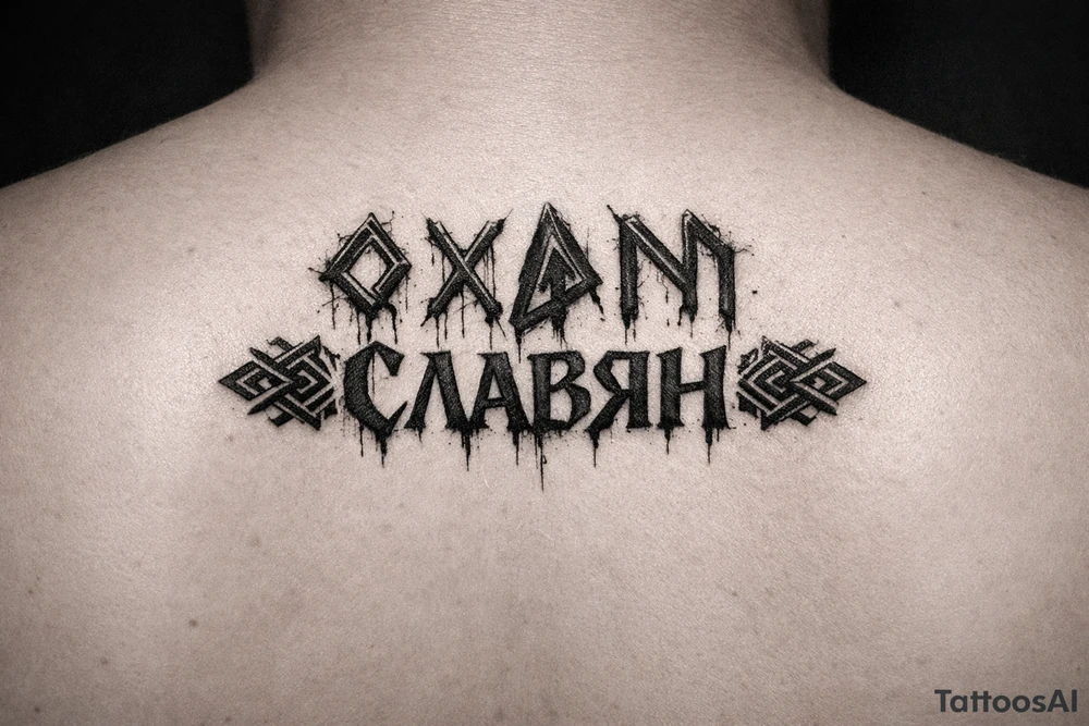 Slavic runes with old blood written and Slavic written tattoo idea