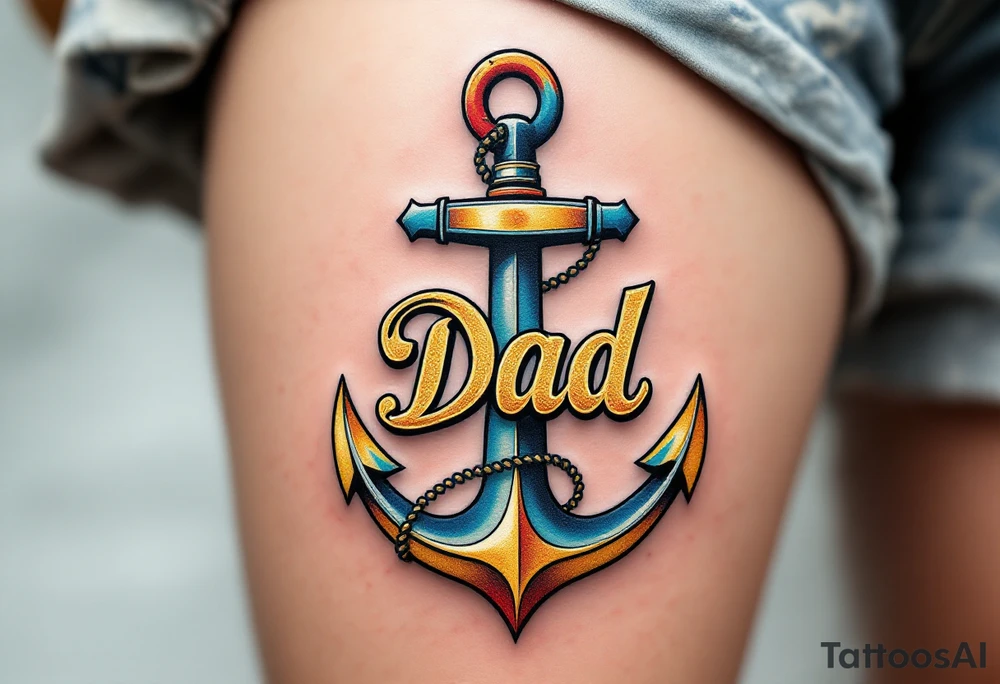 A colorful anchor with “Dad” in old-school lettering and gold shading. tattoo idea