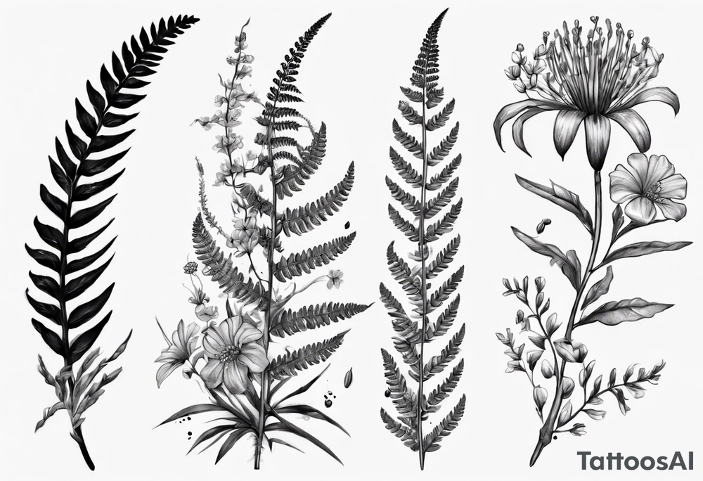 Sword fern and wild flower for a forearm tattoo idea