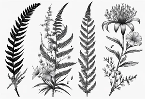 Sword fern and wild flower for a forearm tattoo idea