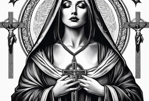 Nun holding upside down crucifix tattoo idea