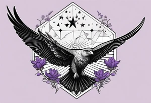 Eagle, with spotted eagle ray and lavender flowers eith the year 1978-2022 tattoo idea