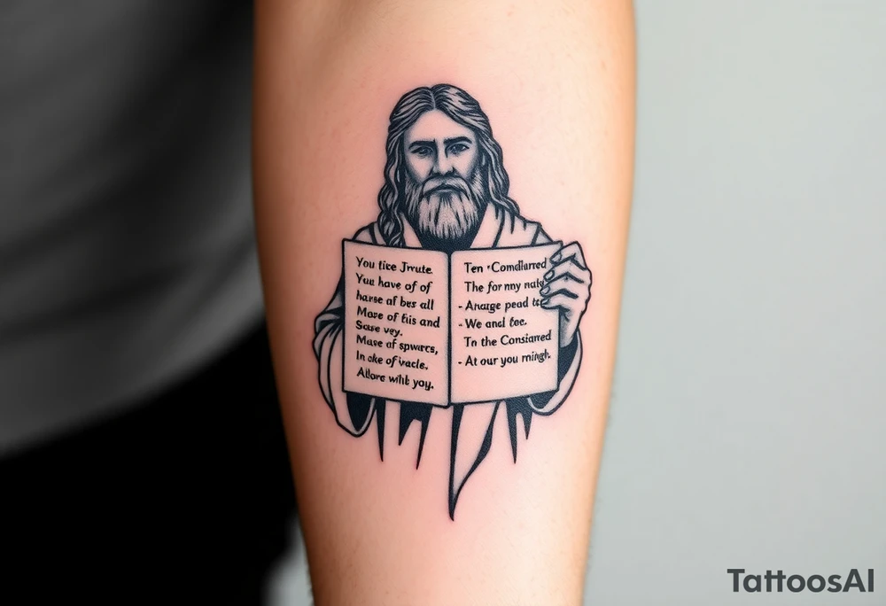 Moses holding the Ten Commandments tattoo idea
