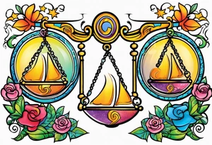 male scorpio, female Sagittarius, libra scales tattoo idea
