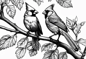 Masculine, cardinal on branch, realistic, upper arm, black and white, Hungarian tattoo idea