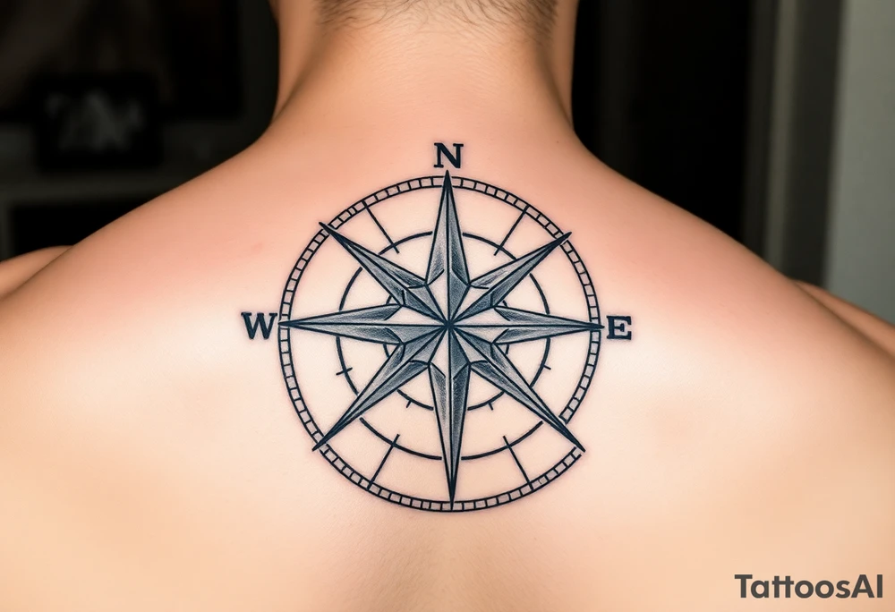 Nautical star at a compass with the only direction that points north other directors are broken off with things like failure yourself to seat, death, and other negative aspects of life at the end of each tattoo idea