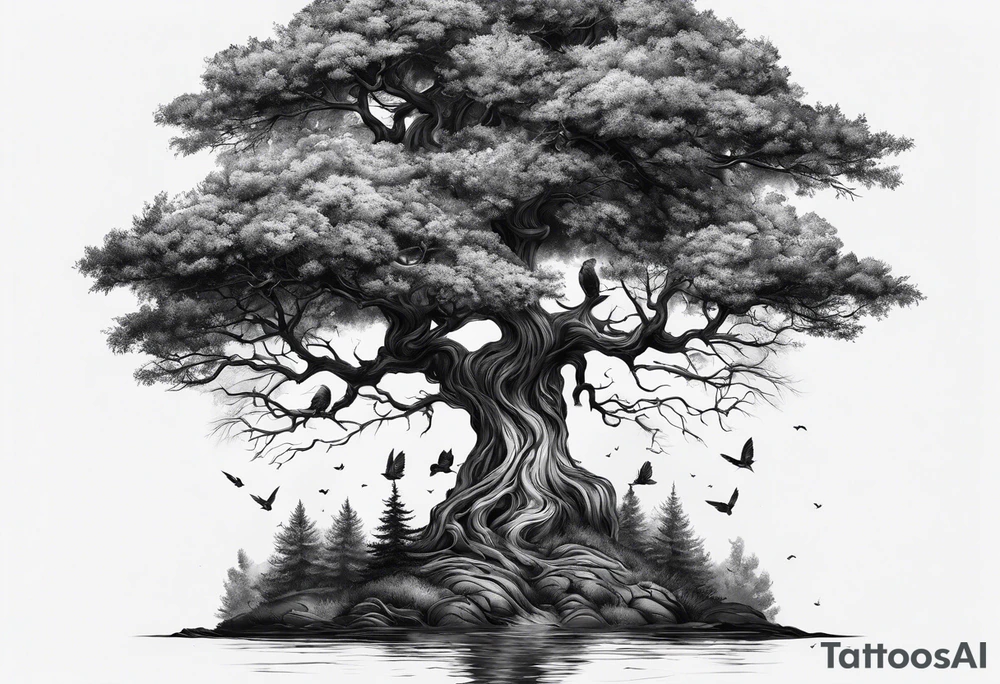 Andrea Rogge art tattoo, where two people overflow into a tree tattoo idea