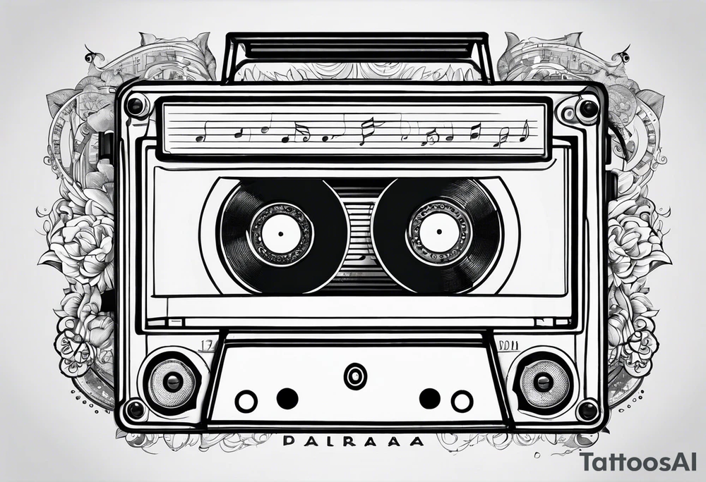 Retro cassette with notes. tattoo idea