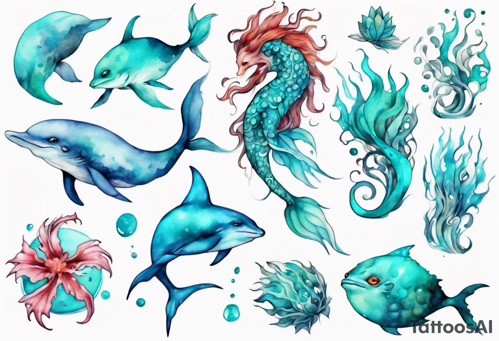 a beautiful feminine turquoise seas creature tattoo idea