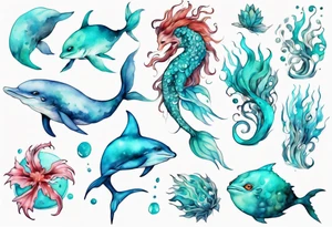 a beautiful feminine turquoise seas creature tattoo idea