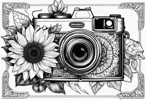 Géométric, sunflower, book, camera, fish tattoo idea