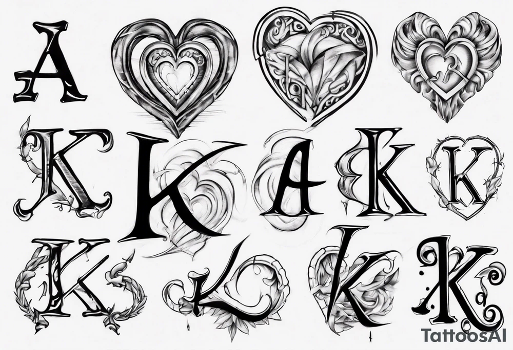 heart with the letters a and k in them tattoo idea