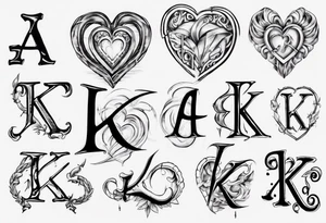 heart with the letters a and k in them tattoo idea