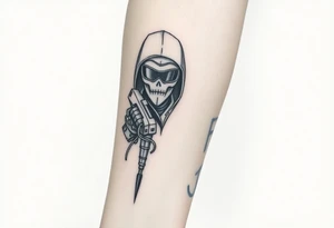 Tattoo for the top side of the forearm, black and gray, flash, hacker computer tech tattoo idea