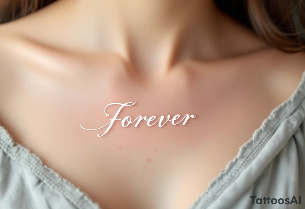 A minimalistic "forever" in delicate white ink across the collarbone, like a hidden promise. tattoo idea