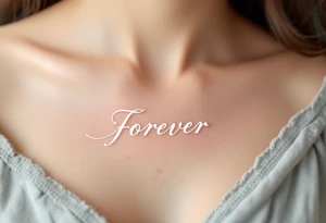 A minimalistic "forever" in delicate white ink across the collarbone, like a hidden promise. tattoo idea