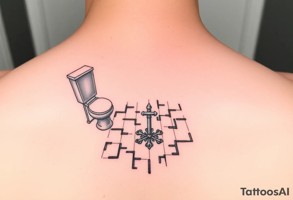 bathroom floor scene with symbol of hope tattoo idea