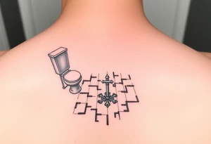 bathroom floor scene with symbol of hope tattoo idea