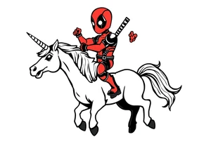 Deadpool riding cartoon unicorn tattoo idea