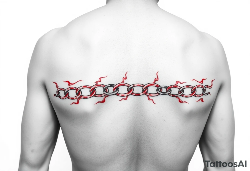 Red burn-like 6 chains scars going across the whole forearm horizontally tattoo idea