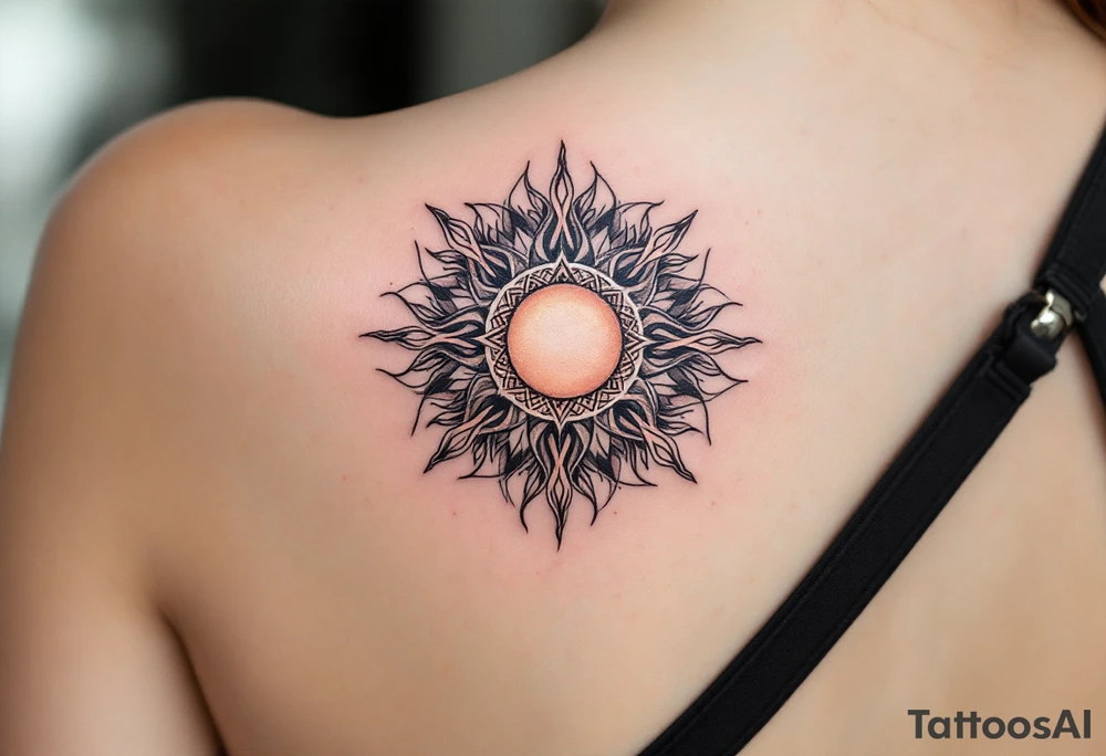 The soft blending of rose gold and black in this Celtic sun creates a feminine and fierce energy. tattoo idea