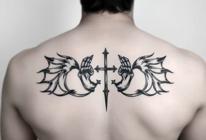 Tatuaż nad klatka piersiową, dwa kruki,  pomiędzy nimi islandzkie symbole, Mroczny tatuaż tattoo idea