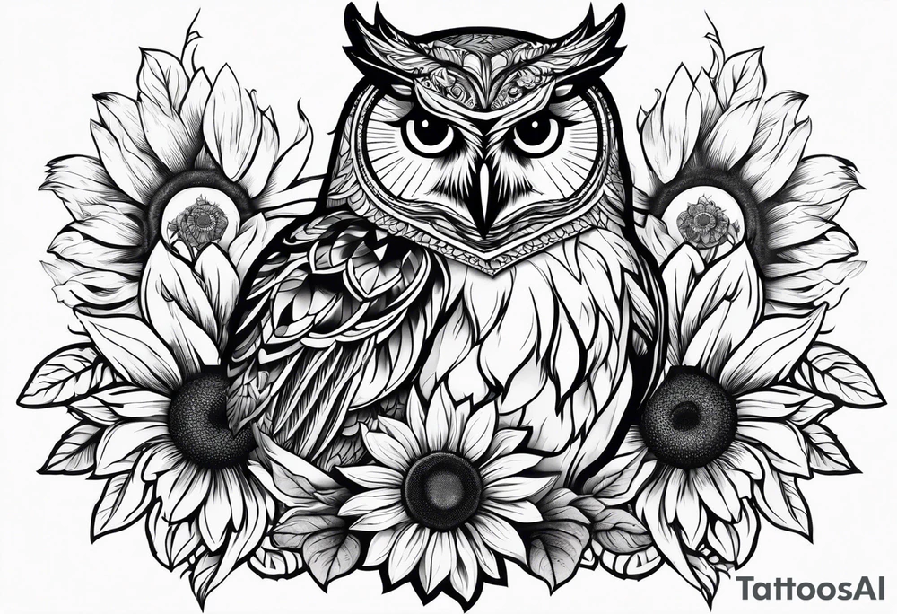 Owl and sunflower sleeve tattoo idea