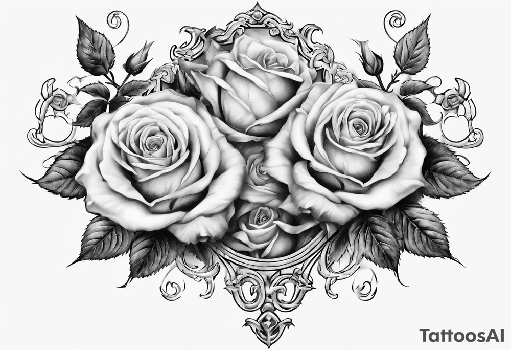 filagree chest tattoo. roses tattoo idea
