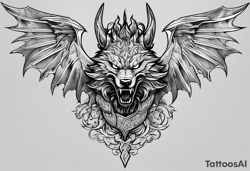 Valhalla sword dragon wolf tattoo idea