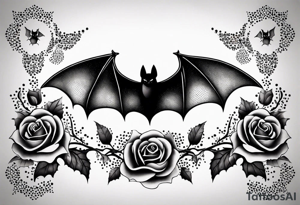 bat and rose tattoo idea