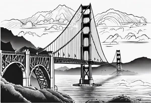 Golden Gate Bridge with fog rolling in with Marin hills in the background tattoo idea
