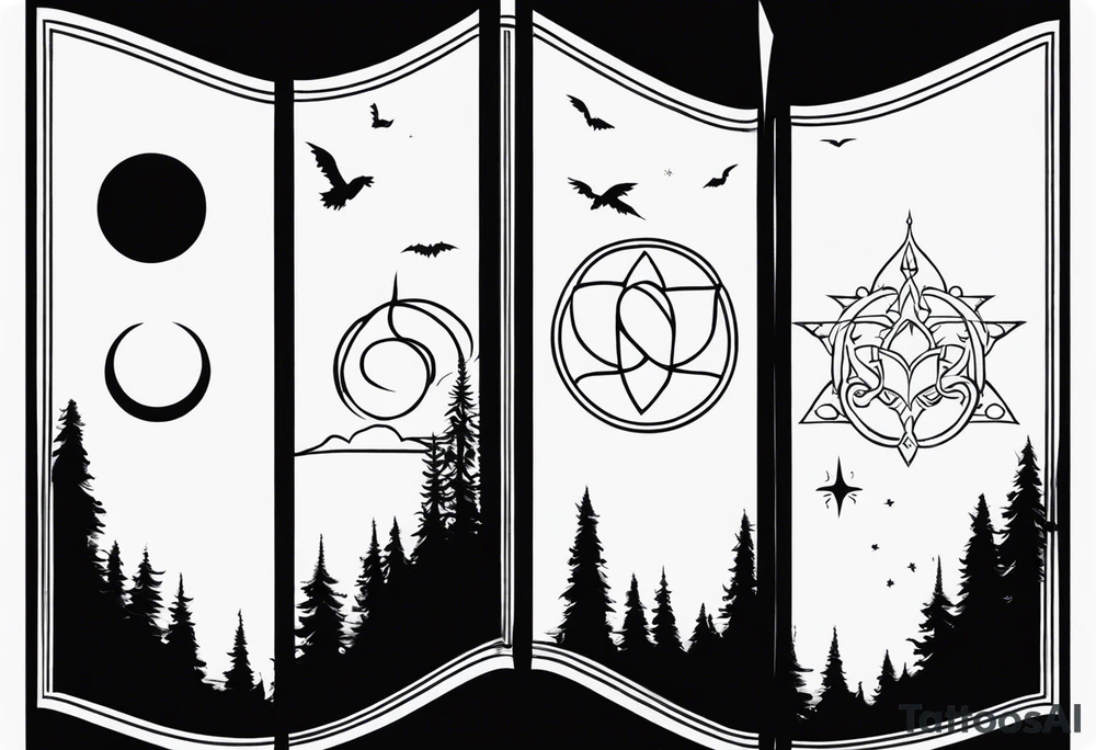 Lord of the rings main with Harry Potter mashup but clear independent visual symbolism of both movies. Small and minimal. Movies not books tattoo idea