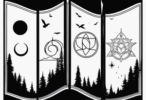 Lord of the rings main with Harry Potter mashup but clear independent visual symbolism of both movies. Small and minimal. Movies not books tattoo idea