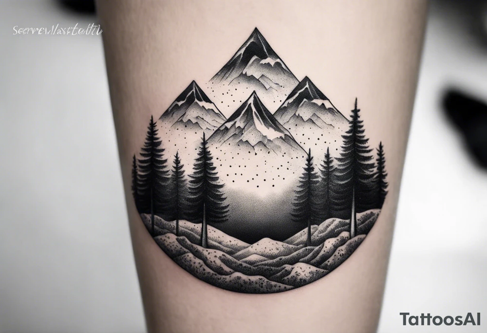 Three mountains three trees with roots tattoo idea