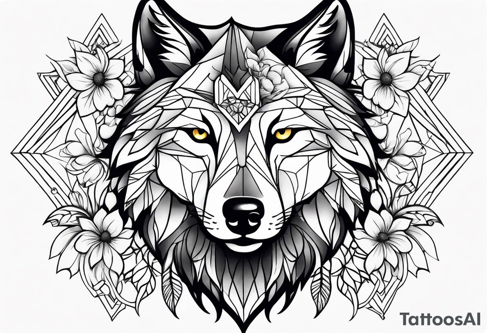 wolf flower tattoo idea