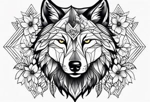 wolf flower tattoo idea