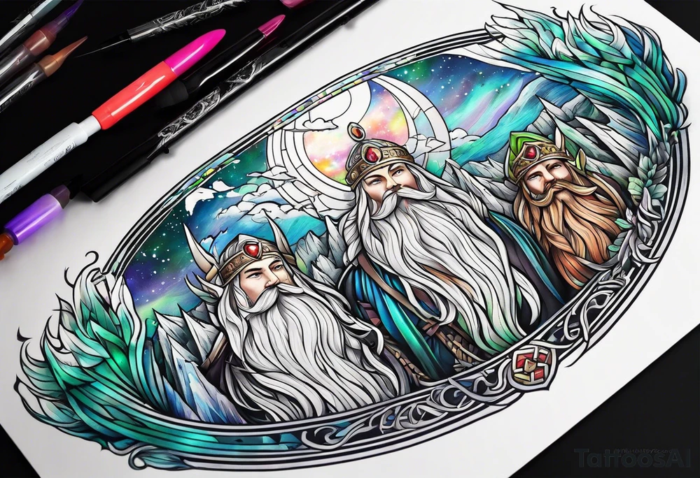 Norwegian gods with aurora borealis tattoo idea